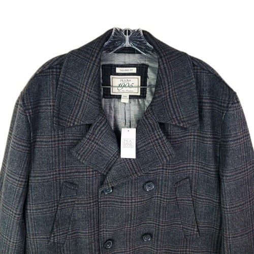 Jos A Bank 1905 Tailored Fit Men's Sz XXL Black Plaid Wool Peacoat Jacket $550 - Picture 2 of 12
