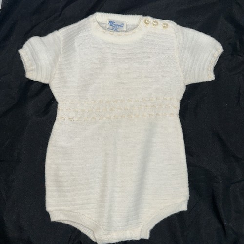 Romper Infant 12 mos. Vintage Knit Huntington Mills Ivory Short, Short Sleeve - Picture 1 of 9