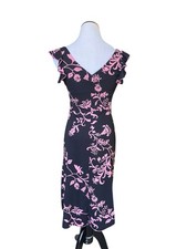 Y2K Empire Waist Midi Dress Size 5 Black Pink Floral Derby Romantic Fairy Grunge