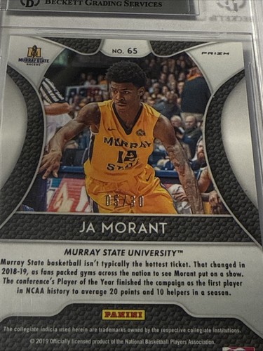 2019-20 Panini Prizm Draft Picks - CAROLINA BLUE /30 Ja Morant #65 (RC) BGS 9 - Picture 3 of 3