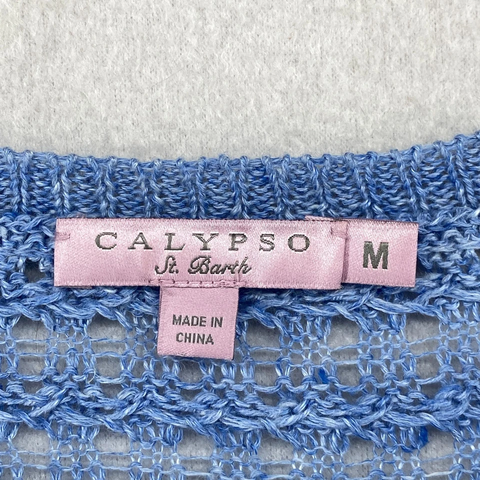 CALYPSO ST BARTH свитер M льняной открытый трикотажа ребристый верхний пуловер джемпер синий - Изображение 4 из 4