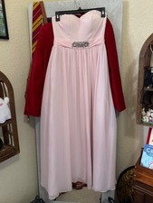 Azazie A2 Blush Pink Strapless Chiffon Long Formal Bridesmaid Dress Rhinestone