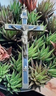 Antique Wall Crucifix Cross Bronze w/ Ebony Inlay Memento Mori Skull Crossbones