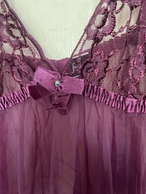 Vintage Fredrick&rsquo;s of Hollywood Lingerie Dress Plum Sheer Lace Nightgown size L