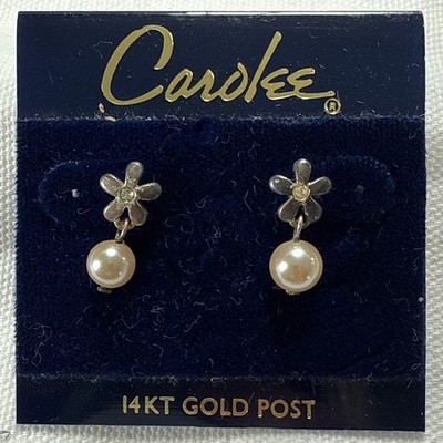 Carolee Flower Shaped Studs With Pearl Drops And 14kt Gold Studs