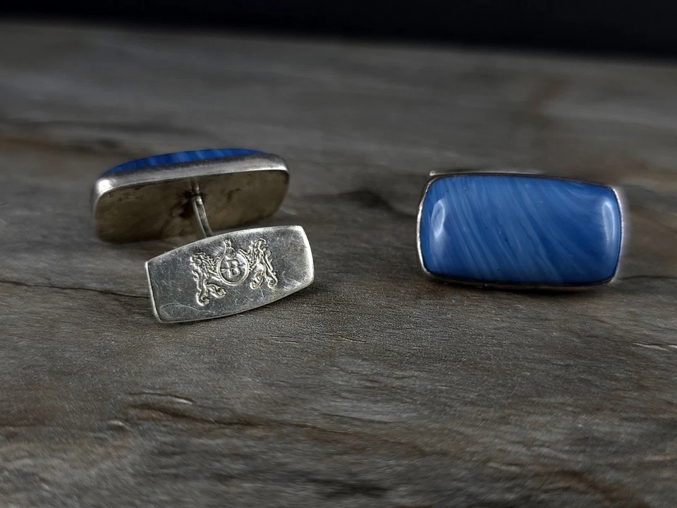 Manschettenknöpfe Silber 925 Achat ? blau Skandinavien - attraktiv & stilvoll - Bild 4 von 4