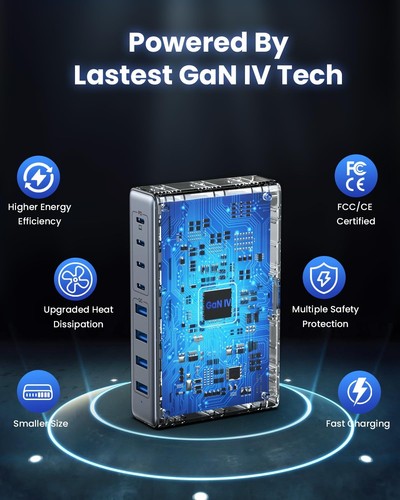 200W USB C Charger Block,GaN IV Charging Station 8 Ports,QC4.0 Fast Charging ... - Picture 5 of 8