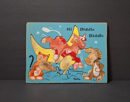 Rare Vintage Sifo Childs Wooden Tray Jigsaw Puzzle HI DIDDLE DIDDLE 1960’s AS IS