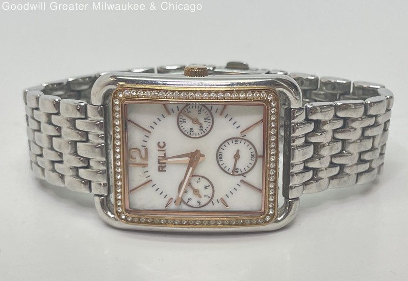Relic Two Tone Rhinestone Bezel Unisex Watch 86.9g