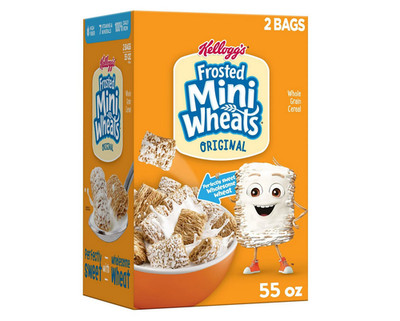 Kellogg's Frosted Mini-Wheats Cereal 55oz Family Size Whole Grain Box