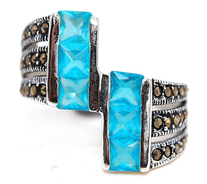 1CT Heat Treated Blue Topaz 925 Sterling Silver Ring Sz 9 F8-1