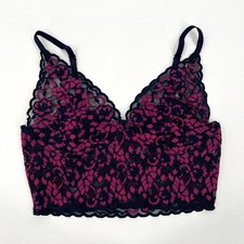 HANKY PANKY Retro Longline Wireless Bralette Womens XS Navy Pink Cross dye Lace