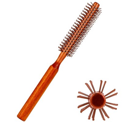 Mozeat Lens Small Round Hair Brush, Wooden Handle, Nylon Bristles, Travel Siz...