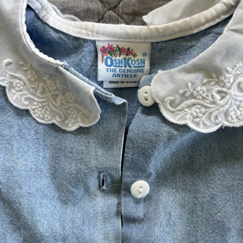 Vintage Oshkosh Denim Bubble Jumpsuit Romper 4T Peterpan Collar Pockets USA 90s - Picture 13 of 24