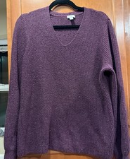 J. Jill V-Neck Soft Knit Sweater Speckled Plum Women s L