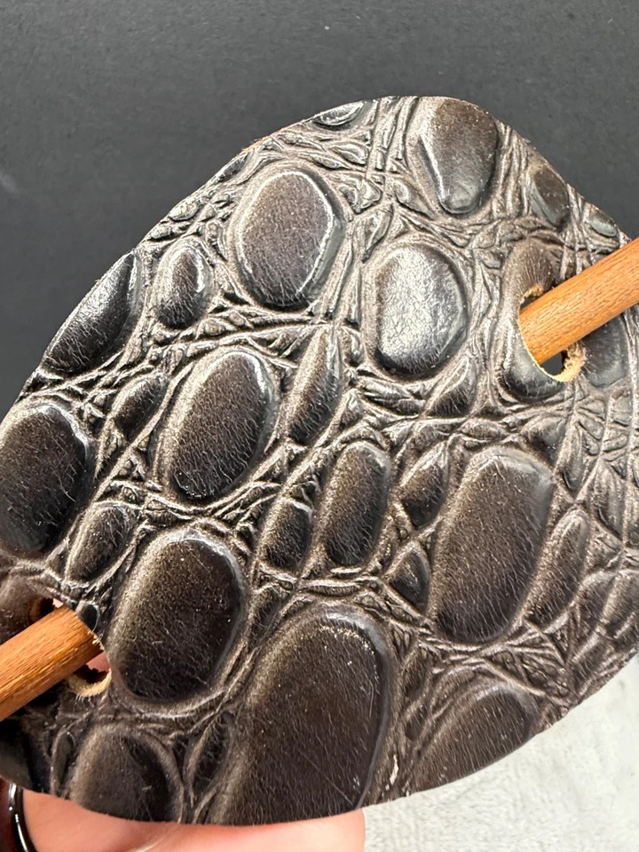 Vintage Leather Wood Hair Barrette Stick - Image 4 of 4