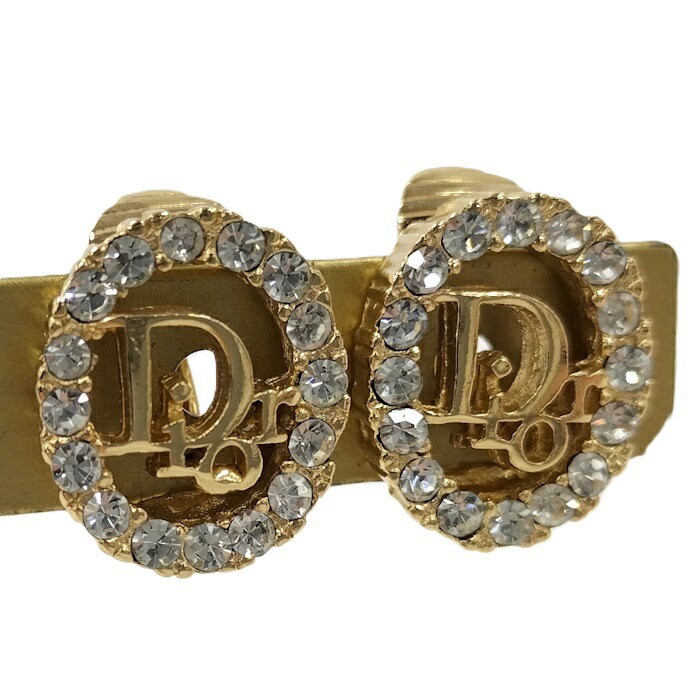 For Earrings Used Christian Dior Earrings Logo Rhinestone Gold GP