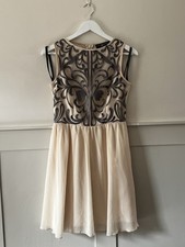 Little Mistress Nude Blush Embroidered Mesh Skater Dress UK 8 Party Prom Wedding