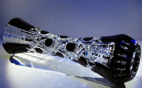 CAESAR CRYSTAL Black Vase Hand Cut to Clear Overlay Czech Bohemia Cased - Picture 2 of 9