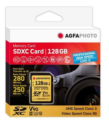Agfaphoto 128GB SDXC-Karte Prof. Highsp. UHS-II C10/U3/V90 250MBs/280MBs