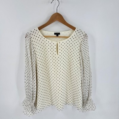 Talbots Petite Large Polka Dot Gathered Sleeve Keyhole Blouse Top Classic