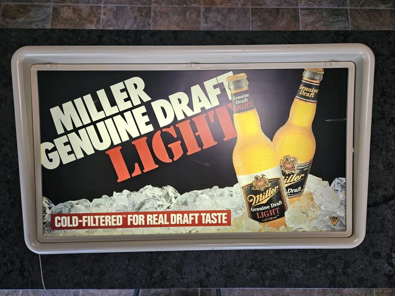 Miller Genuine Draft Light Beer Lighted Sign Breweriana Dec 14 1987 Milwaukee