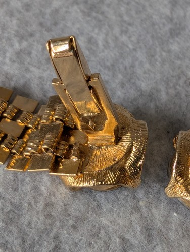 Vintage Watermelon Rhinetone Crystal Cuff Links Chainmail Gold LOOK Rivoli Look - Picture 4 of 8