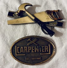Pair Carpenter Tradesman Bronze Plated Metal Belt Buckles
