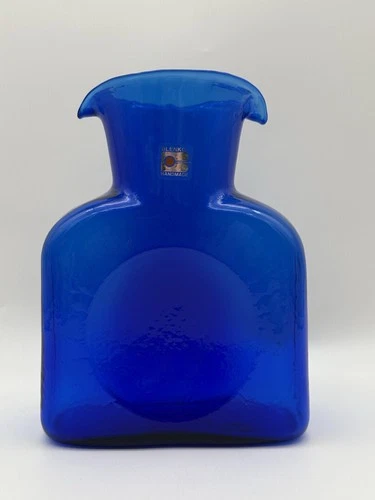 Blenko 384 Cobalt Blue Glass Double Spout Water Bottle Pitcher 8”