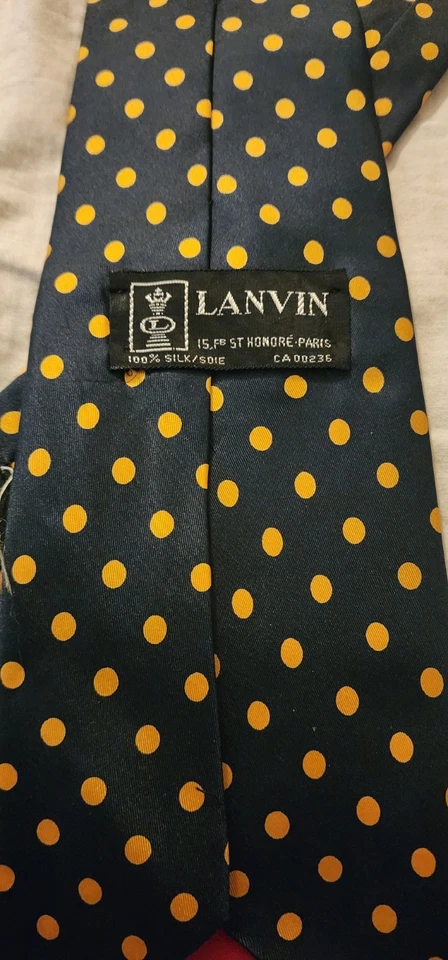  Corbata Lanvin Holt Renfrew Paris Para Hombre 100% Seda Azul/Dorado Lunares 4.5"X57" Foto 2 de 4