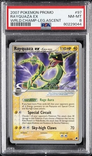 2007 POKEMON WORLD CHAMPIONSHIPS PROMO LEGEND ASCENT #97 RAYQUAZA EX PSA 8