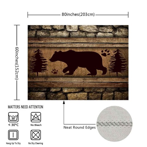Rustic Lodge Bear Tapestry, Bear Farmhouse Cabin Tapestries 80''x60'' Polyest... - Picture 2 of 6