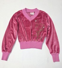 Vtg Girls Are Great Sweater Size 6 7 Pink Velour Flamingo USA 80s Track Pullover