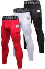 3 Pack Mens Compression Pants Running Tights Athletic Sports Baselayer Pocket...