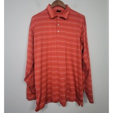 Nike Golf Dri-FIT Polo Shirt Mens L Long Sleeve Stripe UV Stretch Orange