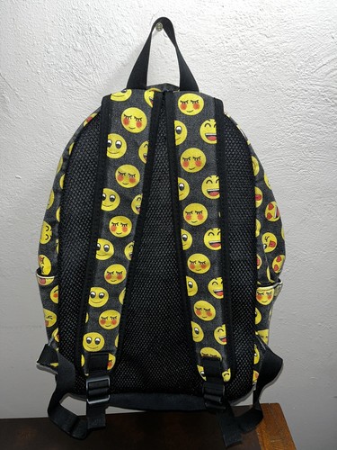 Emoji Backpack Yellow&Black Canvas Material Zippers 4Pockets Adjustable Straps - Picture 4 of 8