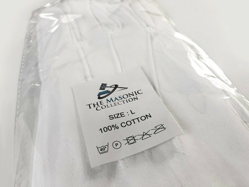 Quality Regalia 100% Cotton White Craft Masonic Sq & Compass Lodge Gloves - Picture 3 of 3