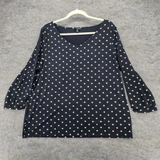 Talbots Shirt Womens XL Black Polka Dot 3/4 Sleeve