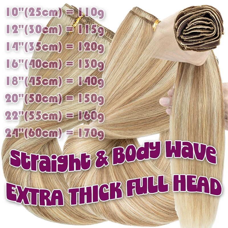 CLEARANCE Double Wefted Clip In Human Hair Extensions Full Head Thick Highlight - Image 4 of 4
