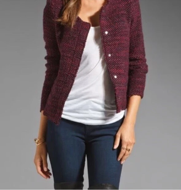 IRO Shena Boucle Fringed Tweed Blazer Burgundy Wool Sz 2 M - Image 2 of 4