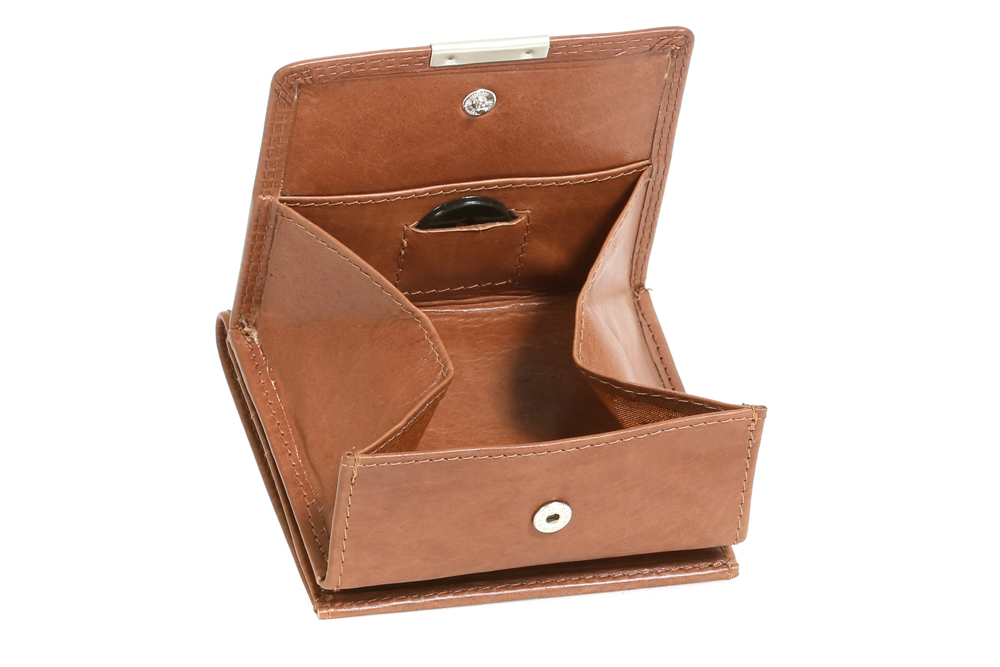 Wiener-Schachtel RFID mit großer Kleingeldschütte LEAS, Börse Echt-Leder,  cognac