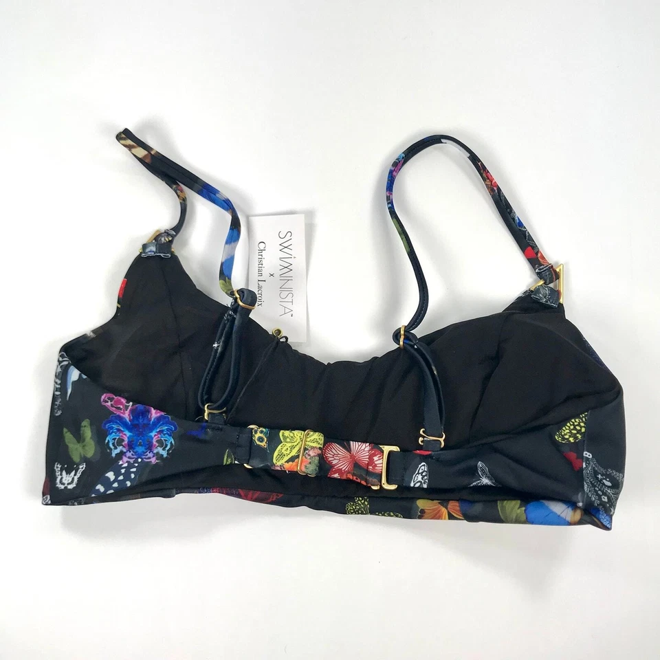 Top de bikini Swiminista Christian Lacroix pequeño negro estampado de desfile de mariposas jugar Foto 2 de 4