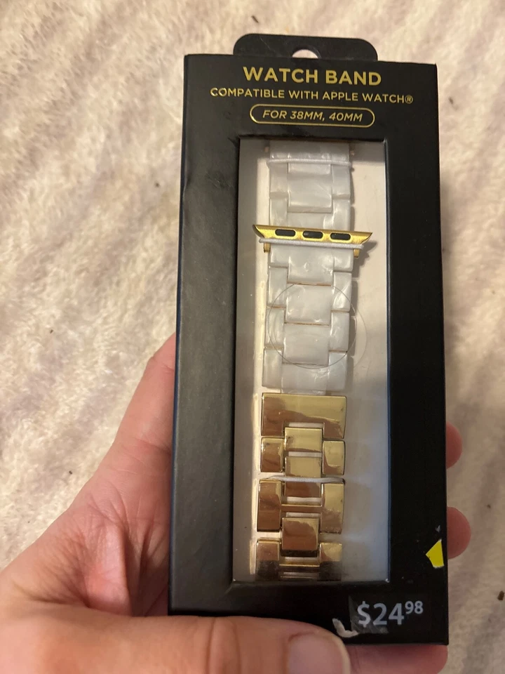 Металлический ремешок для Apple Watch 38 мм и 40 мм, блестящий золотой/белый каучук - Изображение 2 из 3