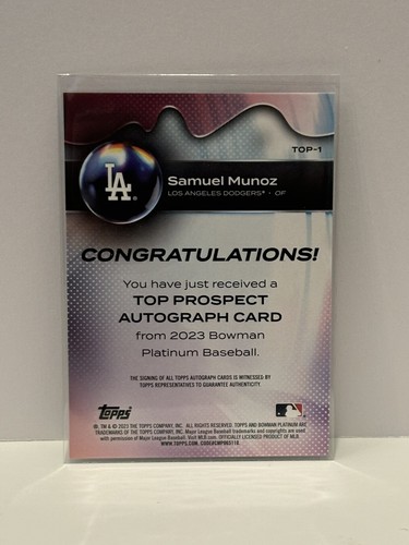 2023 Bowman Platinum Top-1 Samuel Munoz Autograph - Picture 2 of 2
