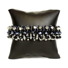 Czech Glass 3 Rows of Crystals Beaded BLACK, SILVER, GREY Bracelet