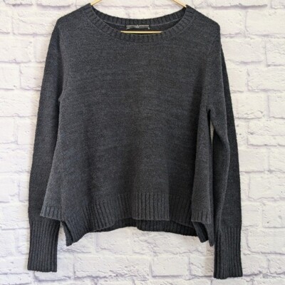 Peruvian Connection Draftsman Pullover Sweater M Dark Gray Boucle Textured Knit