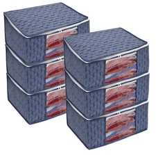 Printed Saree Cover Set of 6 Non-Woven Cloth Storage/Wardrobe Organize NavyBlue
