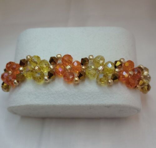 Handgefertigt schöne Orange & Zitrone AB Rondelle Blumen mit Gold Doppelbein Armband - Bild 1 von 6