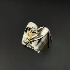 Israel Hagit Gorali Diamond Accent 14K Yellow Gold Sterling Silver Heart Ring