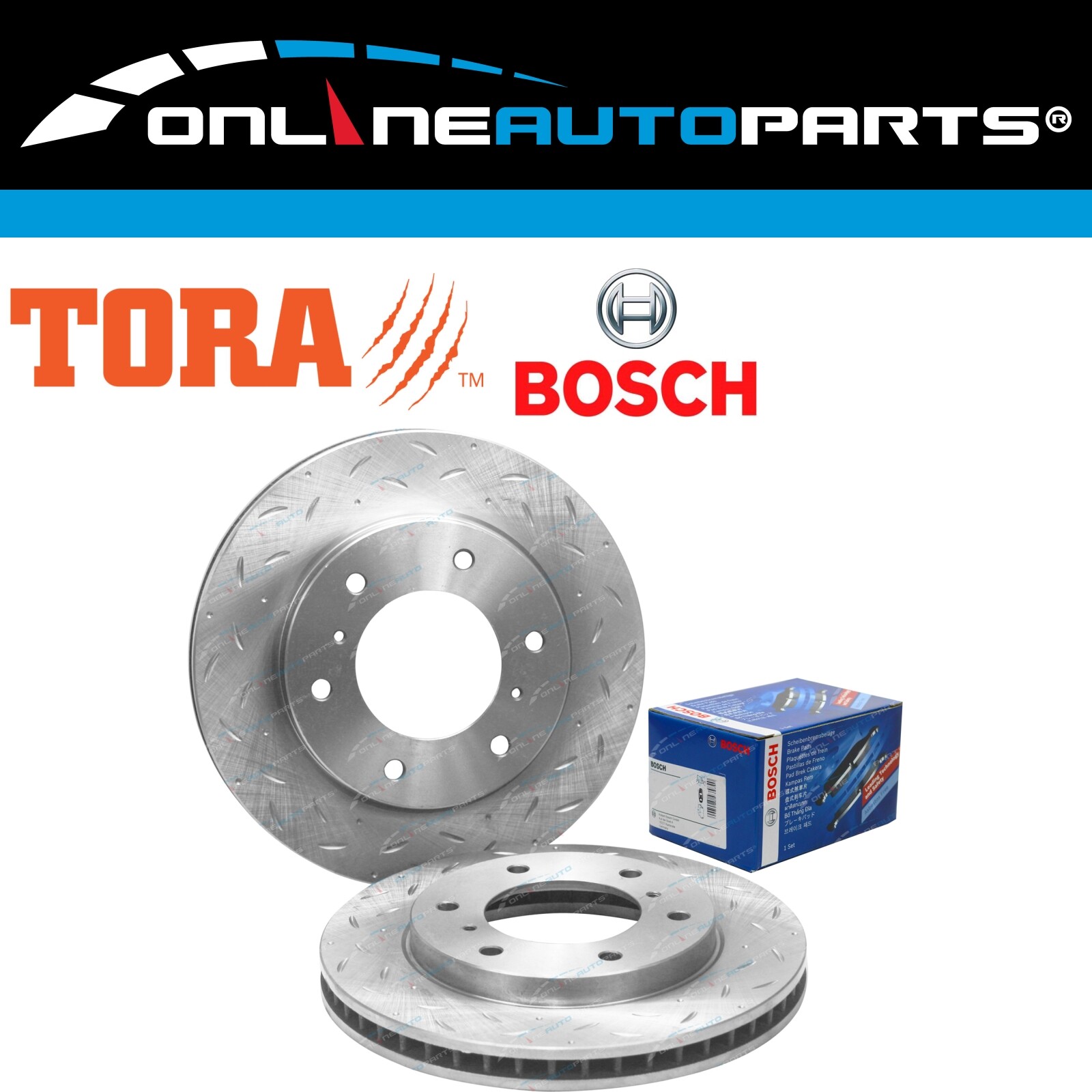 Front Slotted Dimpled Disc Brake Rotors + Bosch Pads for Triton ML MN